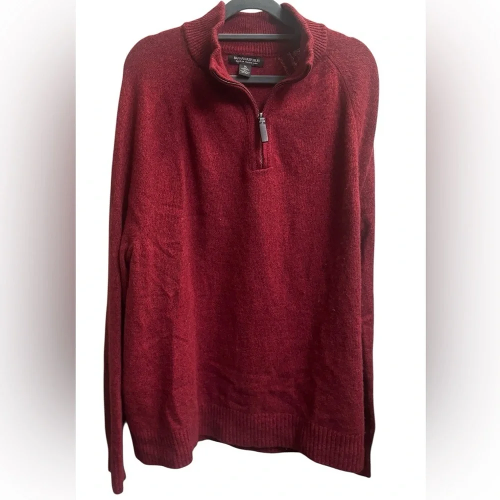 WOOL BANANA REPUBLIC Red Men's Quarter Zip Sweater Cardigan SZ XL Quiet Luxury